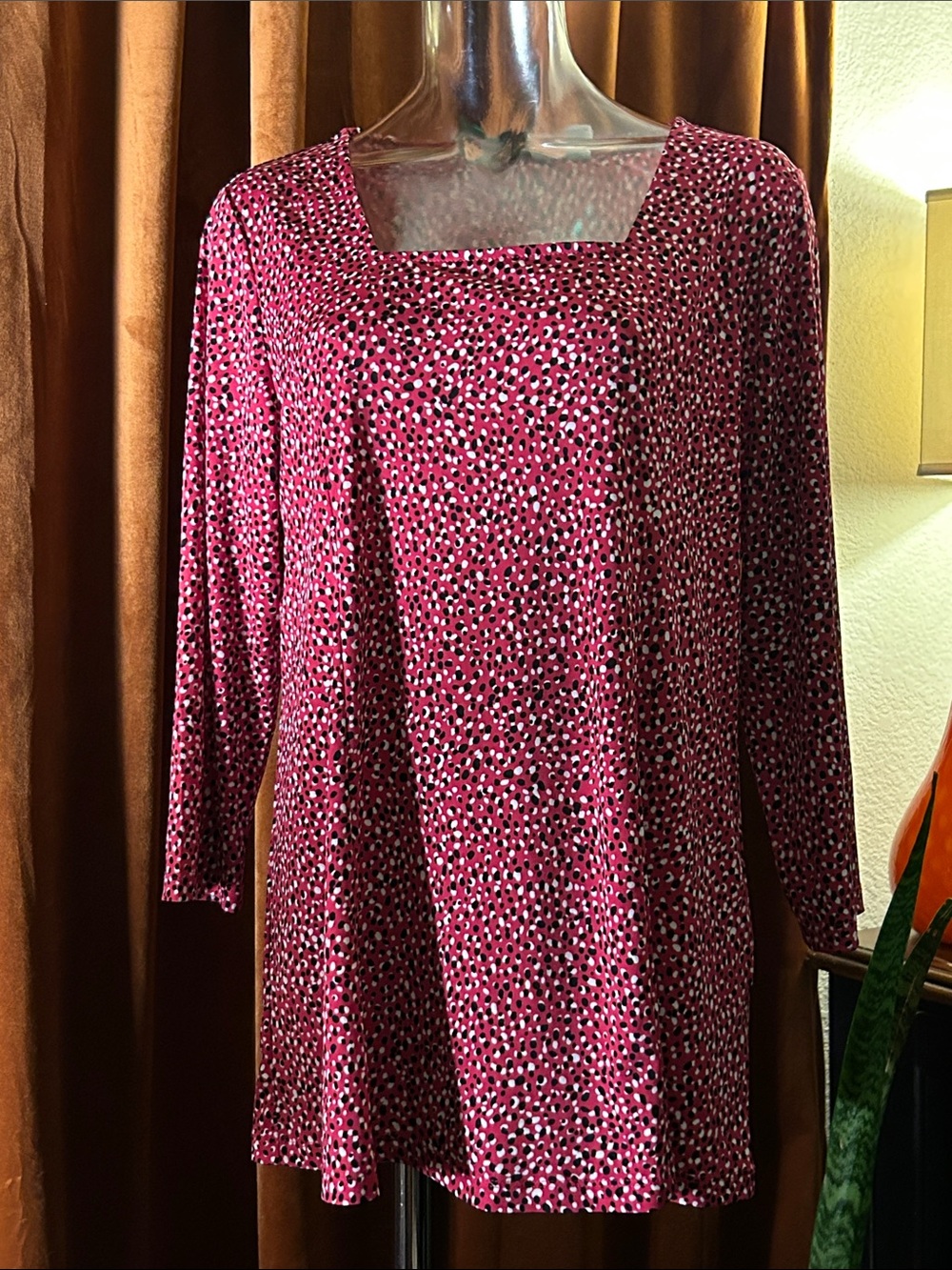 Women's Pink Printed Square-Neck Tunic Top